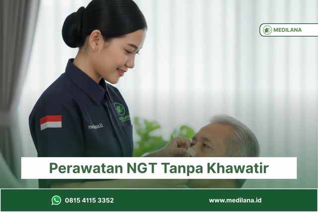 Perawat sedang memeriksa Nasogastric Tube di rumah pasien