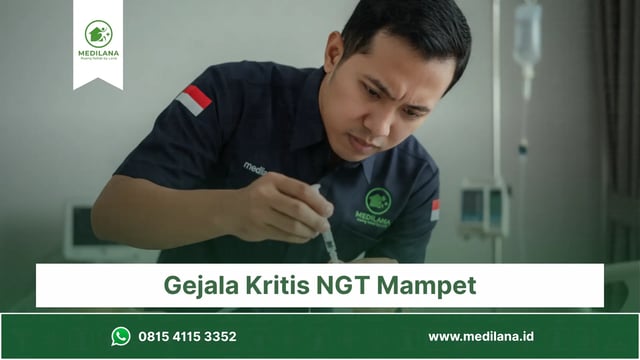 Caregiver mengamati kesulitan saat memberikan makanan melalui selang NGT yang mampet.