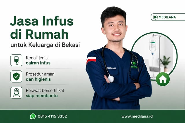 Perawat Medilana memasang infus di rumah pasien Bekasi