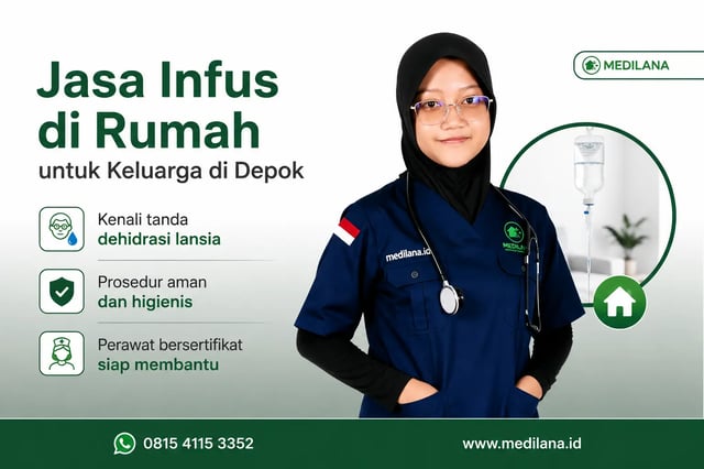 Perawat Medilana memasang infus di rumah pasien Depok