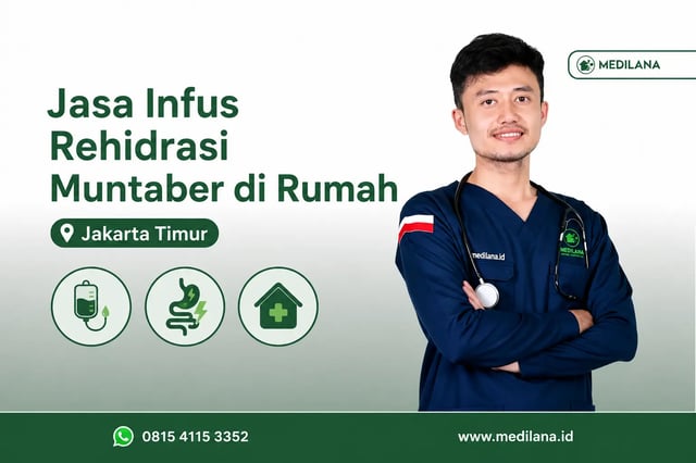 Perawat Medilana memasang infus rehidrasi muntaber di rumah pasien Jakarta Timur
