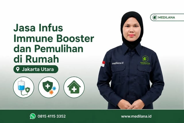 Perawat Medilana memasang infus immune booster di rumah pasien Jakarta Utara