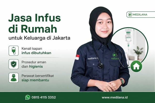 Perawat Medilana memasang infus di rumah pasien Jakarta