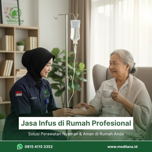 Perawat profesional memberikan layanan jasa infus di rumah