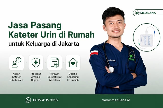 Perawat Medilana memasang kateter urin di rumah pasien Jakarta
