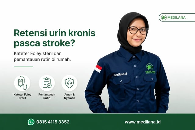 Perawat Medilana ganti kateter pasien stroke Jakarta Barat