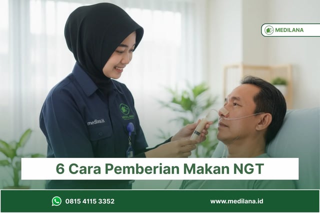 Ilustrasi urutan langkah caregiver saat mempersiapkan dan memberikan nutrisi melalui selang NGT