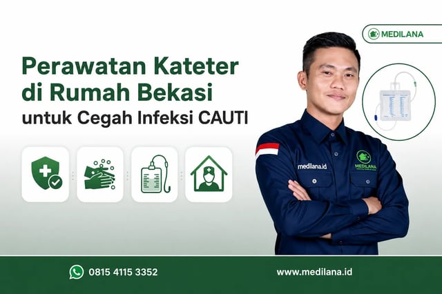 Perawat Medilana merawat kateter urin di rumah pasien Bekasi